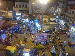 The Main Bazaar in Delhi at night